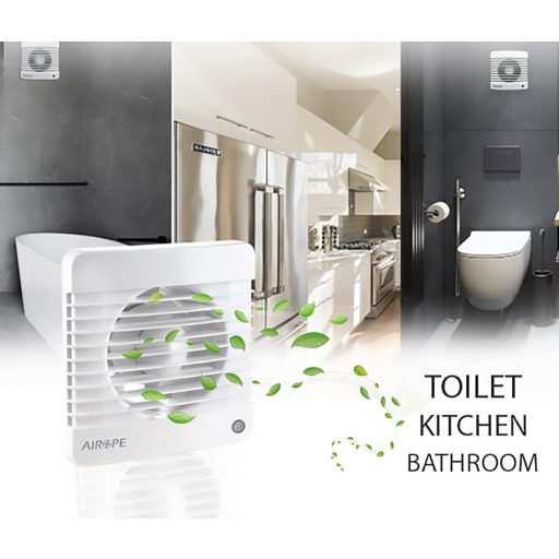 Airope 100 mm Páraérzékelős Ventilátor Visszacsapó Szeleppel, Szúnyoghálóval, 7W, Csendes Fürdőszoba Konyha Wc Szellőztetéshez