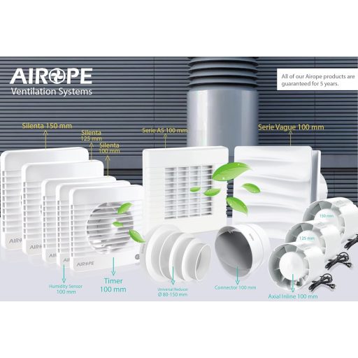 Airope 100 mm Páraérzékelős Ventilátor Visszacsapó Szeleppel, Szúnyoghálóval, 7W, Csendes Fürdőszoba Konyha Wc Szellőztetéshez