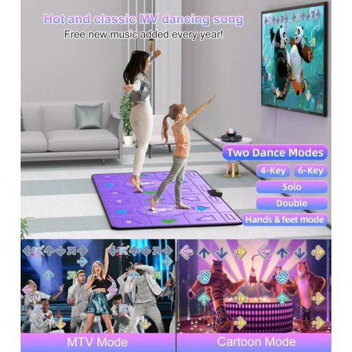 Covor de dans wireless FWFX pentru TV - Joc muzical interactiv pentru copii și adulți, cu 86 de melodii de dans, peste 80 de jocuri și lumini disco.