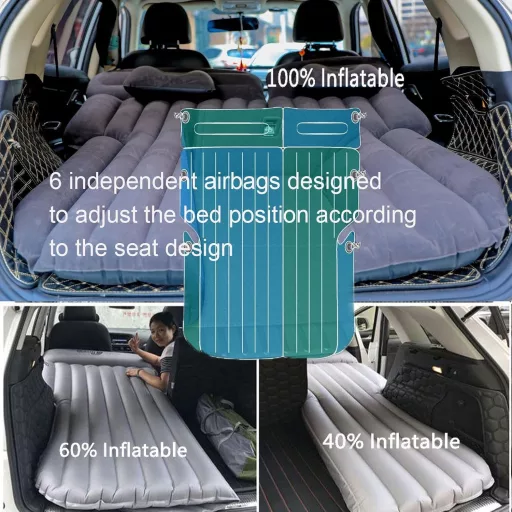 Icelus Autós Felfújható Matrac SUV-hoz - 185x130x15 cm PVC Kemping Ágy Hátsó Ülésre, Elektromos Pumpával, Utazáshoz, Kempinghez