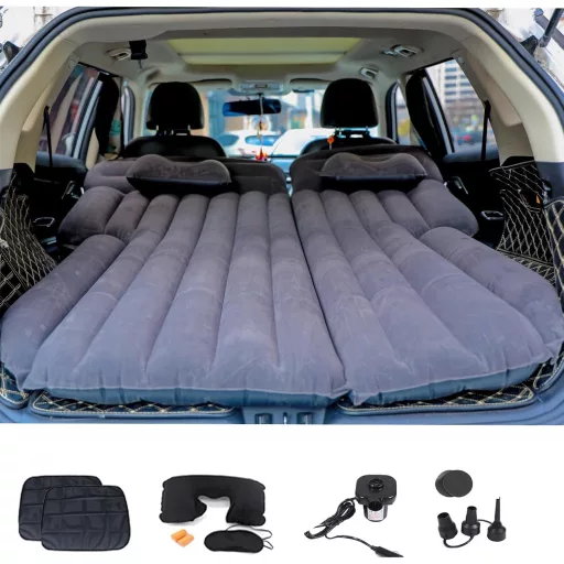 Saltea gonflabilă auto Icelus pentru SUV - 185x130x15 cm, PVC, pat de camping pentru bancheta din spate, cu pompă electrică, pentru călătorii și camping