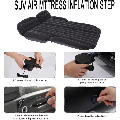 Icelus Autós Felfújható Matrac SUV-hoz - 185x130x15 cm PVC Kemping Ágy Hátsó Ülésre, Elektromos Pumpával, Utazáshoz, Kempinghez