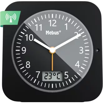   Ceas deșteptător radiocontrolat Mebus 25609 cu termometru, afișaj dată și funcție de iluminare - Single, Negru