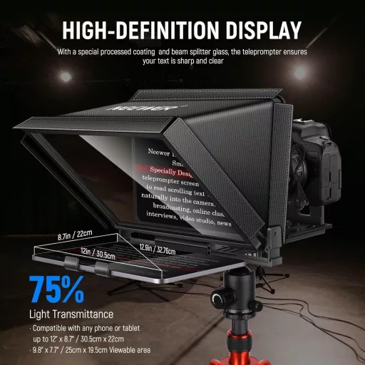 NEEWER X12 Aluminium Teleprompter Távirányítóval és App Vezérléssel, Tablet és Okostelefon Kompatibilis