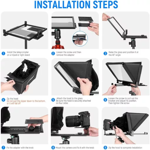 NEEWER X12 Aluminium Teleprompter Távirányítóval és App Vezérléssel, Tablet és Okostelefon Kompatibilis