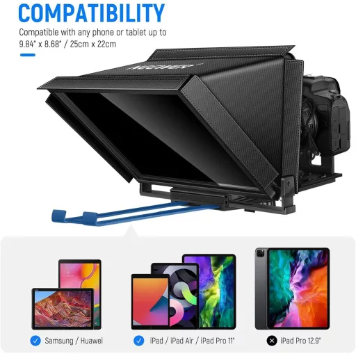 NEEWER X12 Aluminium Teleprompter Távirányítóval és App Vezérléssel, Tablet és Okostelefon Kompatibilis