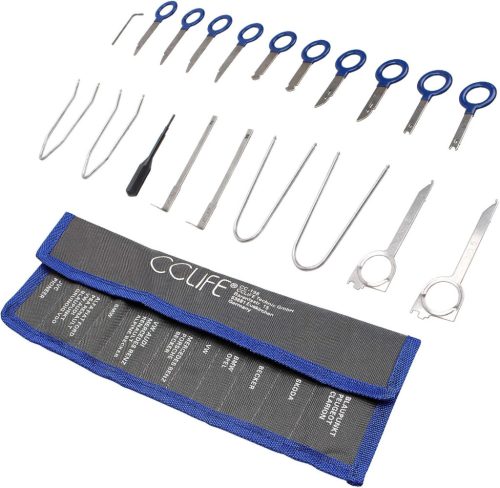 Set universal de 20 de piese CCLIFE pentru demontarea radiourilor auto - Set de scule pentru îndepărtarea sistemelor de navigație și a unităților centrale BMW, VW, Audi, Mercedes