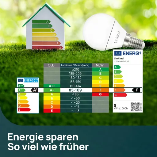 Linkind E14 LED Bec Golf P45/G45 4.9W, 500 Lumeni, 5000K Alb Natural, Echivalent 40W, Formă Picătură, Pachet cu 6 Bucăți