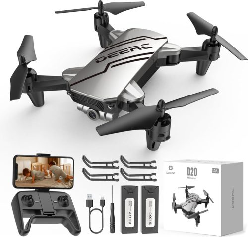 DEERC D20 Skladací Mini Dron s HD 720P Kamerou, WiFi FPV Živým Prenosom, 2 Batériami, Dlhým Časom Letu, Ovládaním Gestami