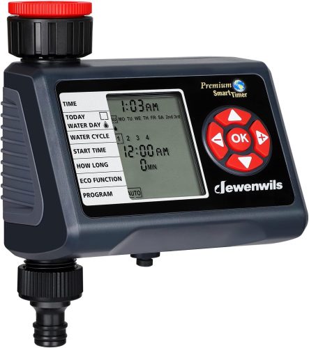 DEWENWILS Controler de irigație - Program automat de irigare cu 4 zone, Programator de udare pentru grădină cu funcție de întârziere la ploaie, Temporizator de economisire a apei pentru gazon, Negru