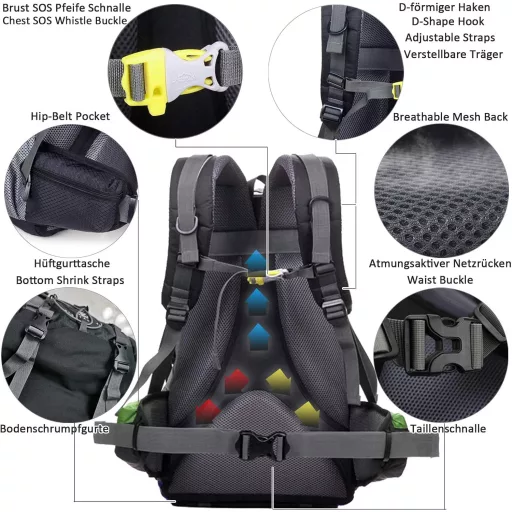 Rucsac de drumeție impermeabil SeaBlue 40L, verde, pentru bărbați și femei.