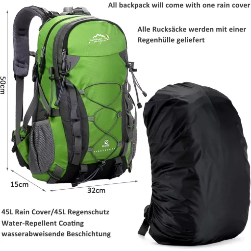 Rucsac de drumeție impermeabil SeaBlue 40L, verde, pentru bărbați și femei.