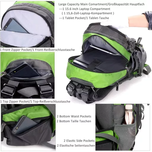 Rucsac de drumeție impermeabil SeaBlue 40L, verde, pentru bărbați și femei.