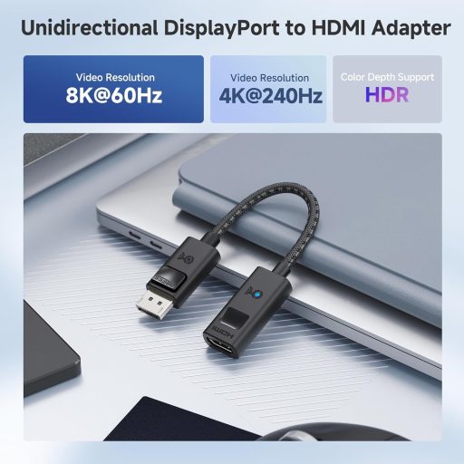 Cable Matters DisplayPort HDMI Adapter 8K 60Hz / 4K 120Hz - Egyirányú DP 1.4 HDMI Átalakító RTX 3080/3090 és RX 6800/6900 Kártyákhoz - Feket