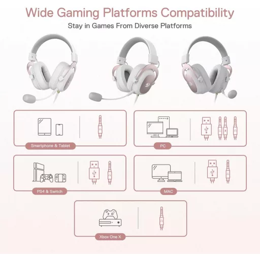 Redragon H510 Zeus 7.1 Surround Gaming Headset Pink-White PC/PS4/Xbox