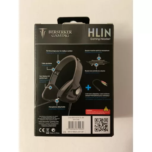 BERSERKER HLIN Gaming Headset Ezüst/Fekete 3.5mm Jack USB PS5 Xbox One Switch Kompatibilis