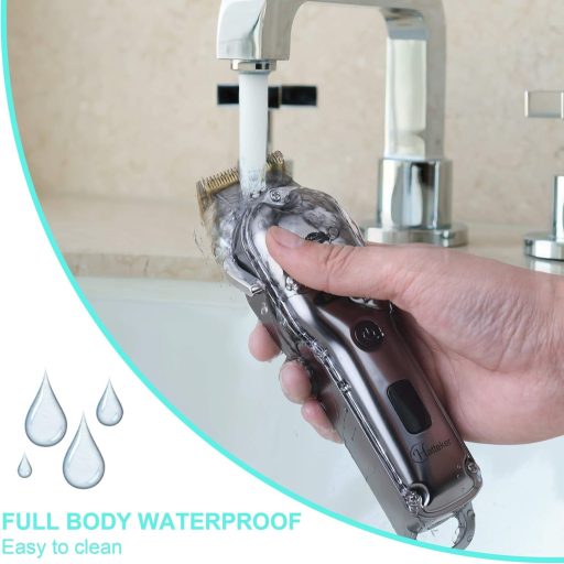 Mașină de tuns profesională pentru păr și barbă Hatteker - Reîncărcabilă USB, cu afișaj LED, 10 piepteni de ghidare, autonomie de 5 ore, lame din oțel inoxidabil