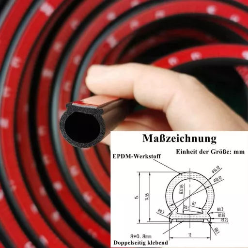 Garnitură etanșare ușă Tuokay 10m EPDM - 12x14mm bandă izolatoare în formă de D pentru uși auto, capotă motor, portbagaj - Bandă etanșare fonoizolantă A