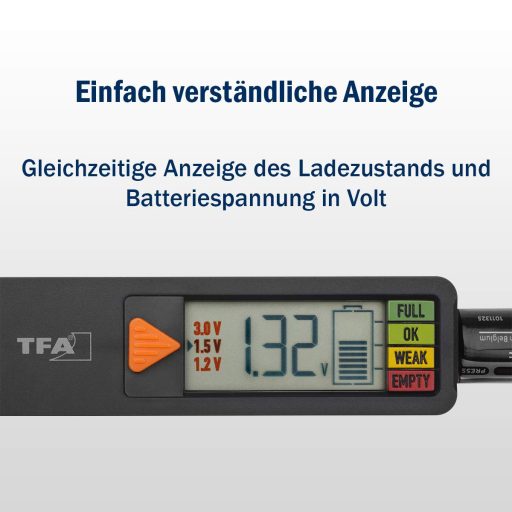 TFA Dostmann BatteryCheck digitális elemteszter AAA AA C D gombelem 9V