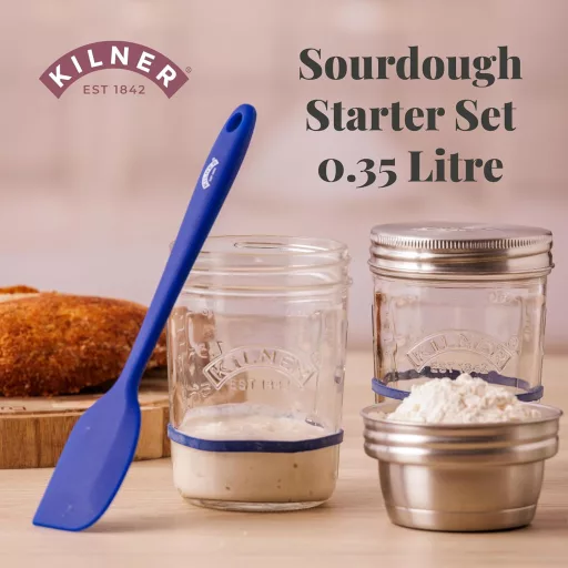 Kilner Kovászindító Készlet 5 Részes, 2x350ml Üveg Rozsdamentes Fedéllel és Spatulával - Sourdough Starter Set