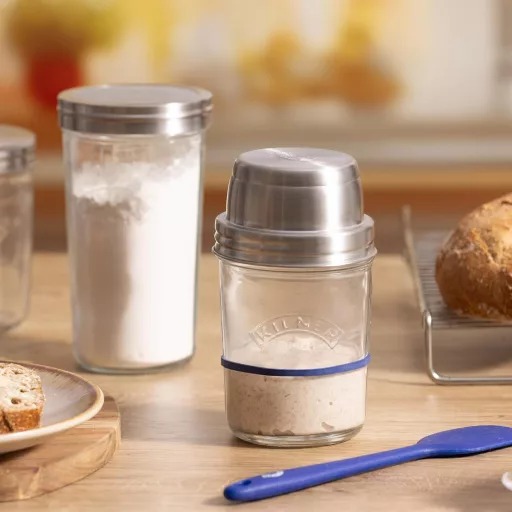 Kilner Kovászindító Készlet 5 Részes, 2x350ml Üveg Rozsdamentes Fedéllel és Spatulával - Sourdough Starter Set