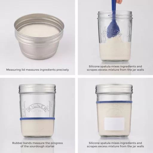 Kilner Kovászindító Készlet 5 Részes, 2x350ml Üveg Rozsdamentes Fedéllel és Spatulával - Sourdough Starter Set
