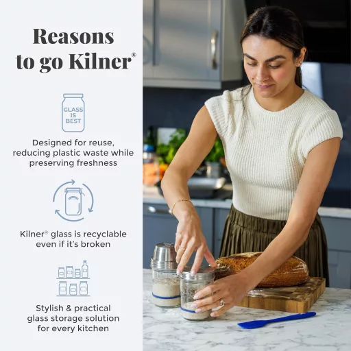 Kilner Kovászindító Készlet 5 Részes, 2x350ml Üveg Rozsdamentes Fedéllel és Spatulával - Sourdough Starter Set