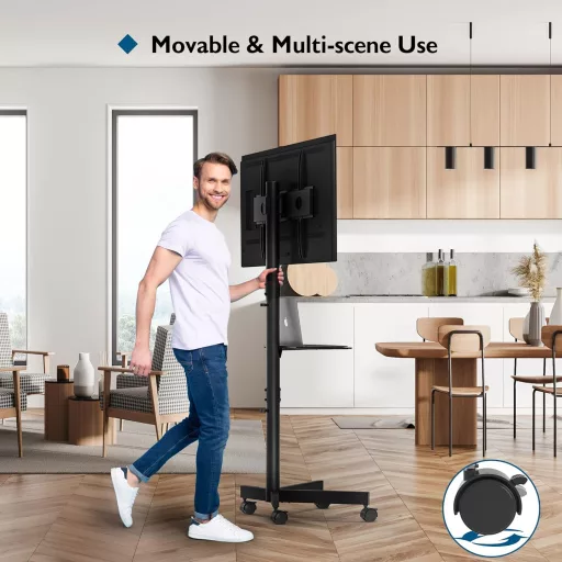 BONTEC gurulós TV állvány 23-60" képernyőkhöz, állítható magasság, laptop polccal