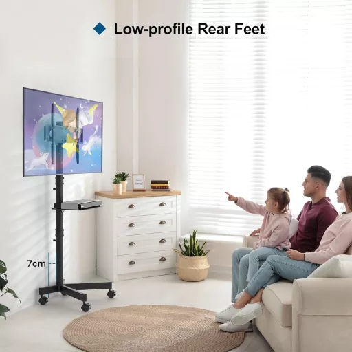 Suport TV mobil BONTEC pentru ecrane de 23-60", cu raft pentru laptop, înălțime reglabilă, capacitate de încărcare 25 kg, compatibil VESA 400x400 mm