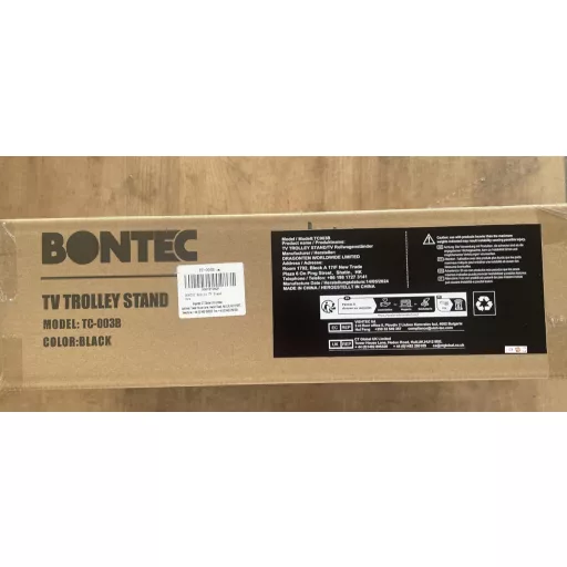 Suport TV mobil BONTEC pentru ecrane de 23-60", cu raft pentru laptop, înălțime reglabilă, capacitate de încărcare 25 kg, compatibil VESA 400x400 mm