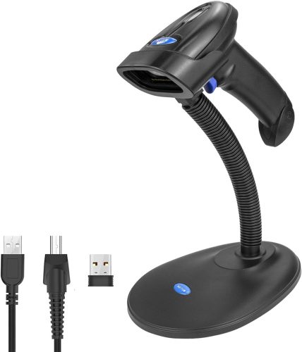 NETUM Bluetooth 2D vonalkód olvasó, vezeték nélküli QR szkenner tartóval, 2000 mAh akkumulátor
