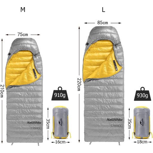 Geacă cu puf ultraușoară Naturehike, sac de dormit pentru camping și drumeții în 4 anotimpuri, cu sac de compresie inclus