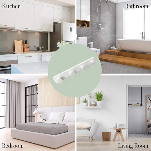 Biele nástenné vešiaky Kukicu so 4 háčikmi – chodba, kúpeľňa, spálňa, kuchyňa