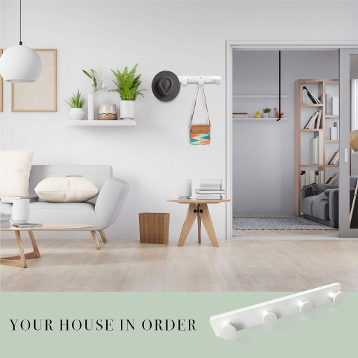 Cuier de perete alb Kukicu cu 4 cârlige - hol, baie, dormitor, bucătărie