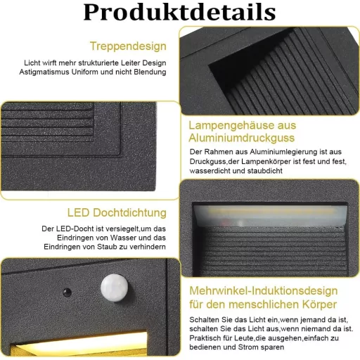 GEYUEYA Home LED lépcsővilágítás mozgásérzékelővel 4db meleg fehér IP65 230V