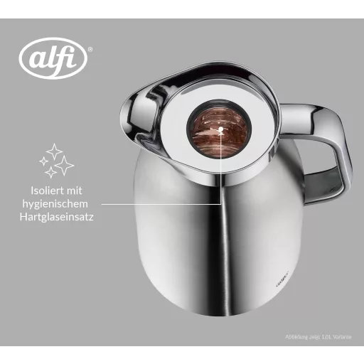 Termos Alfi Skyline 1,5L din oțel inoxidabil cu interior din sticlă, menținere la cald 12 ore - 1,5L, Oțel inoxidabil mat