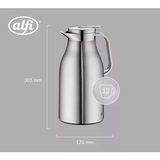 Termos Alfi Skyline 1,5L din oțel inoxidabil cu interior din sticlă, menținere la cald 12 ore - 1,5L, Oțel inoxidabil mat