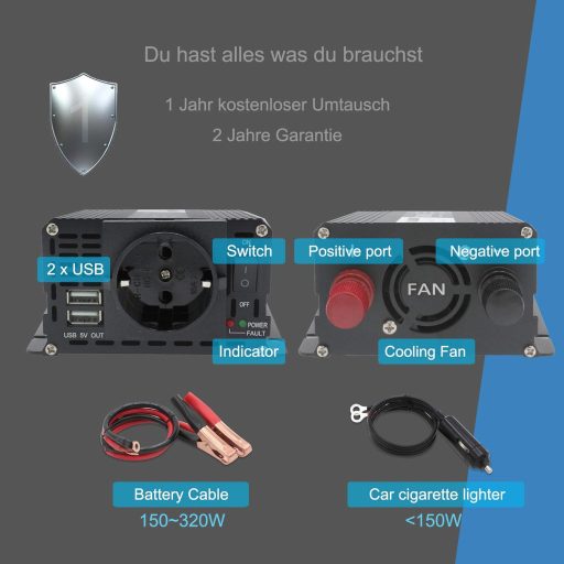 Yinleader 400W Inverter 12V 220V USB Portokkal Autóhoz Kempinghez