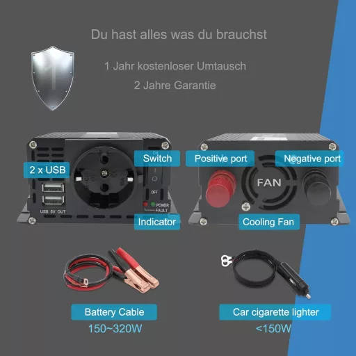 Invertor Yinleader 400W 12V 220V cu porturi USB pentru mașină și camping