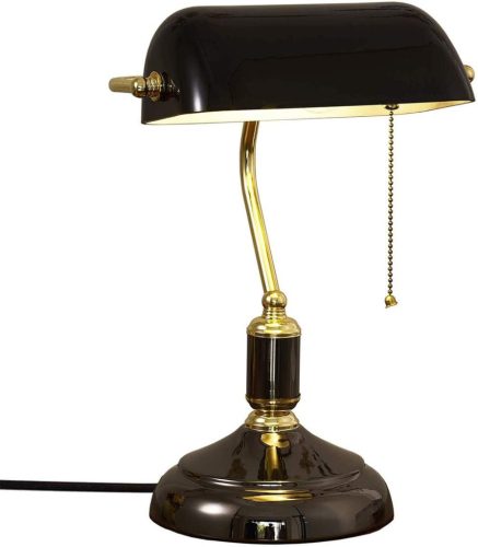 LANMOU Retro stolná lampa s čiernym skleneným tienidlom - Vintage bankárska lampa s ťahovým vypínačom, nočná lampa v starožitnom knižničnom štýle do spálne
