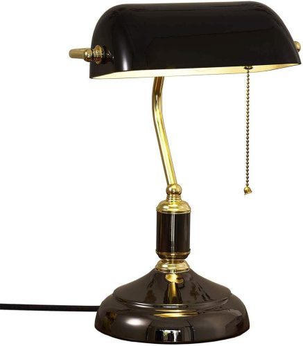 LANMOU Retro stolná lampa s čiernym skleneným tienidlom - Vintage bankárska lampa s ťahovým vypínačom, nočná lampa v starožitnom knižničnom štýle do spálne