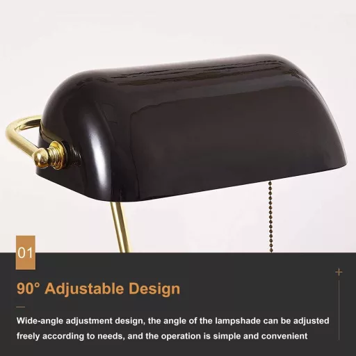 LANMOU Retro stolná lampa s čiernym skleneným tienidlom - Vintage bankárska lampa s ťahovým vypínačom, nočná lampa v starožitnom knižničnom štýle do spálne