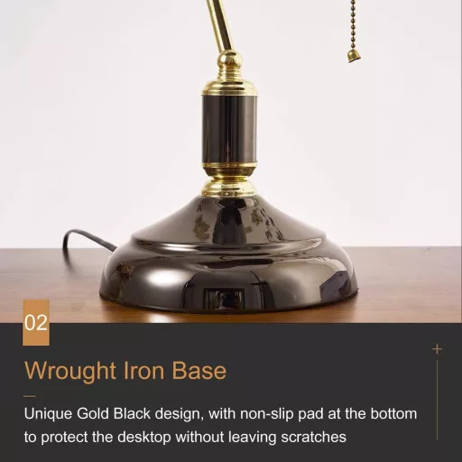 LANMOU Retro stolná lampa s čiernym skleneným tienidlom - Vintage bankárska lampa s ťahovým vypínačom, nočná lampa v starožitnom knižničnom štýle do spálne