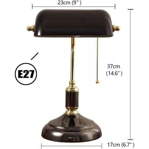 LANMOU Retro Asztali Lámpa Fekete Üveg Burával - Vintage Bankár Lámpa Húzókapcsolóval, Antik Könyvtári Stílusú Éjjeli Lámpa Hálószobába
