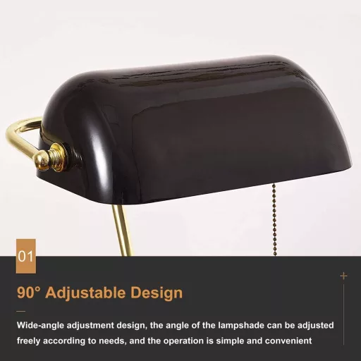 Lampă de birou retro LANMOU, cu abajur negru din sticlă - Lampă vintage de bancher cu întrerupător cu lanț, lampă de noptieră în stil antic de bibliotecă, pentru dormitor