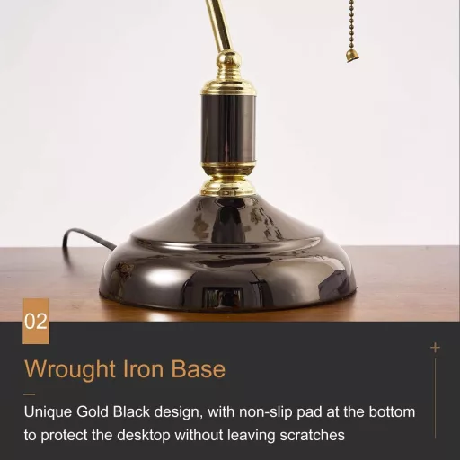 LANMOU Retro Asztali Lámpa Fekete Üveg Burával - Vintage Bankár Lámpa Húzókapcsolóval, Antik Könyvtári Stílusú Éjjeli Lámpa Hálószobába