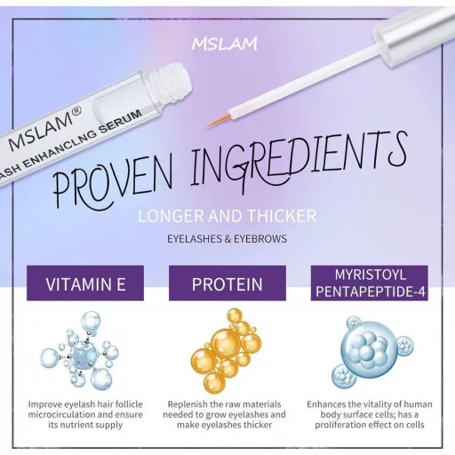 MSLAM Természetes Szempilla Növekedési Szérum, Szemöldök Növényi Biotin Vitaminokkal, 5ml