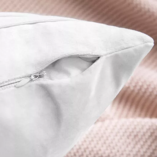 MIULEE 2 db-os Csíkos Bársony Díszpárnahuzat, Rejtett Cipzárral, 50x50 cm, Tejfehér