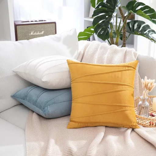 MIULEE 2 db-os Csíkos Bársony Díszpárnahuzat, Rejtett Cipzárral, 50x50 cm, Tejfehér