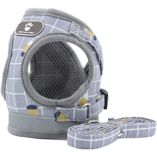 FEimaX Kutyahám Pórázzal - Puha, Légáteresztő Hálós Heveder Kisméretű Kutyáknak és Macskáknak, Állítható, Fényvisszaverő, M-es Méret, Szürke